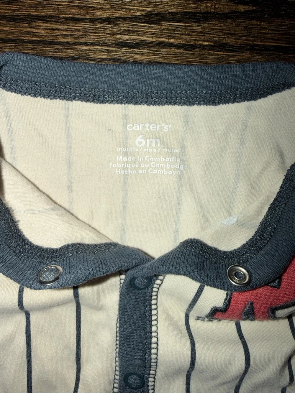 Striped Navy & White Footed Baby One-Piece with 'R' Patch